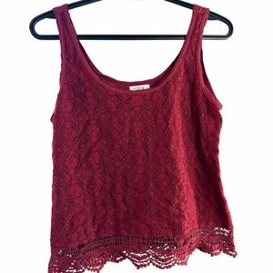 Women's Boho Crochet Hem Tank Top - Burgundy